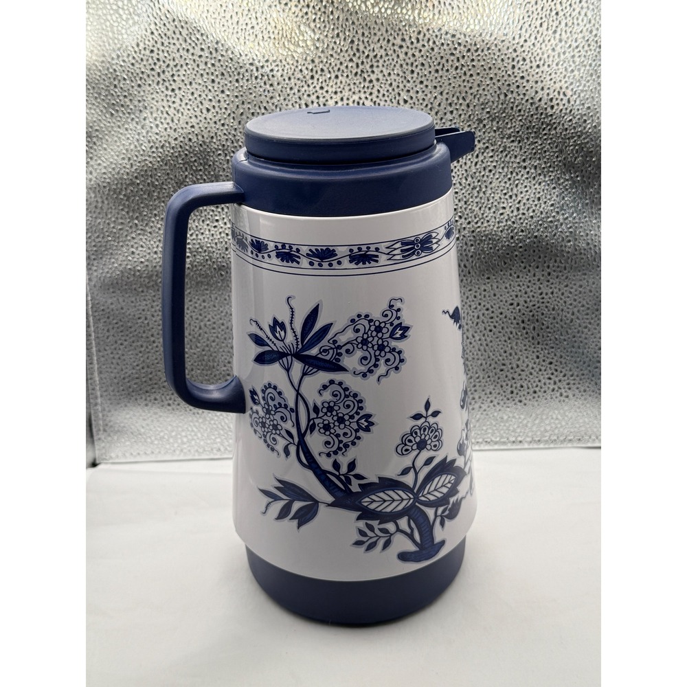 Vintage Floral Insulated Carafe Coffee Tea Server‎ Blue White